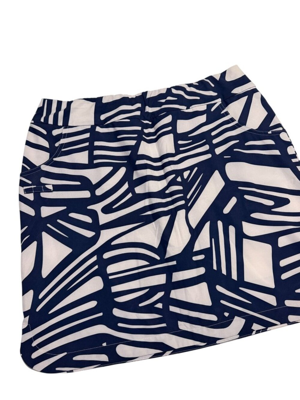 Chico's Blue and White Geometric Print Pull On Skort Skirt Size Large